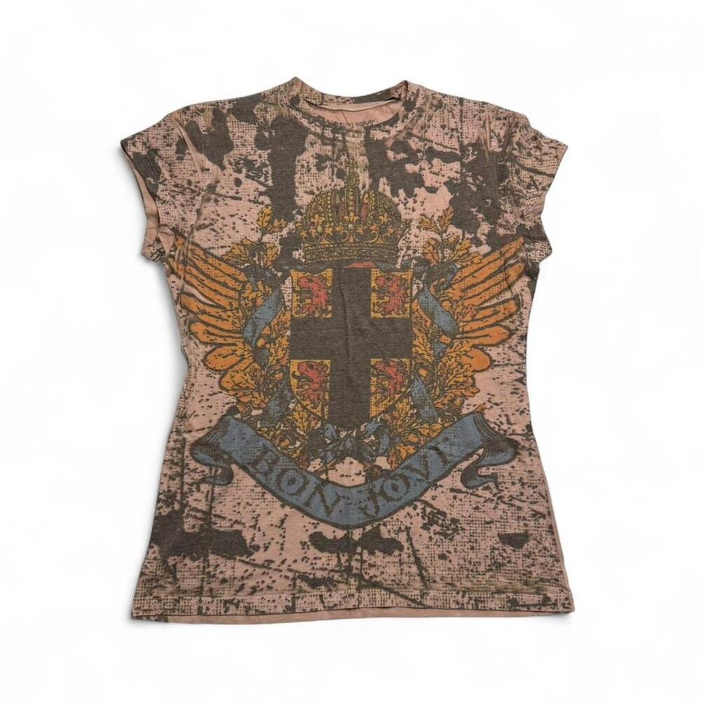 BonJovi Y2K Fleur Design Short Sleeve Top  Size XL Cool Gothic Grubge Fitted Top - Picture 5 of 5